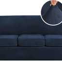 H.VERSAILTEX Modern Velvet Plush 4 Piece High Stretch Sofa Slipcover Sofa Cover Furniture Protector Form Fit Luxury Thick Velvet Sofa Cover for 3 Cushion Couch Width Up to 90 Inch (Sofa,Navy)