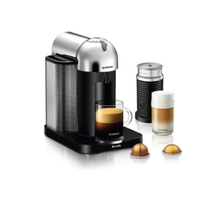 Nespresso Vertuo Coffee and Espresso Maker by Breville, Chrome with Aeroccino Milk Frother Descaling Kit