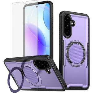 Phone Case for Samsung Galaxy S24 Plus/S25 Plus S24+ S25+ 5G with Tempered Glass Screen Protector Slim Magnetic Rugged Stand Ring Cover S24Plus 24S + S 24 24+ S25Plus 25S 25+ SM-S936U Purple