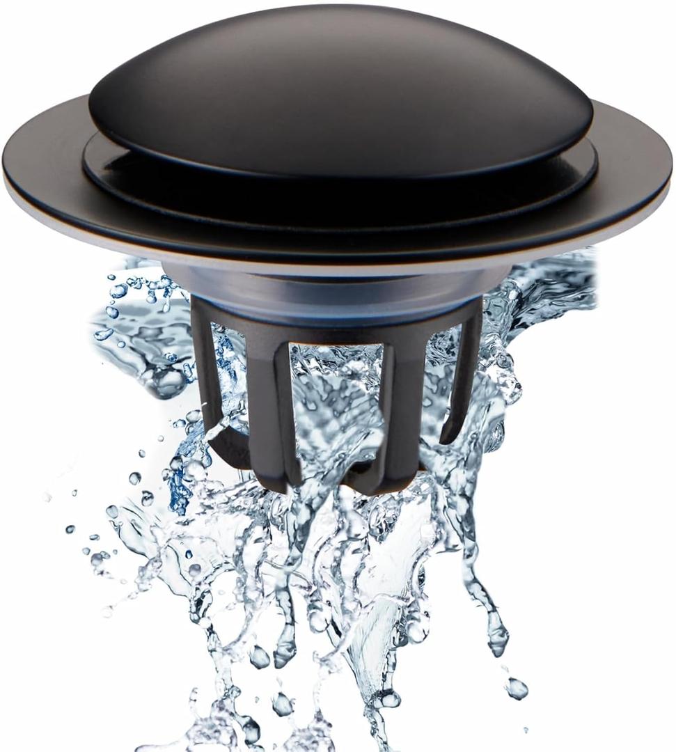 Bathroom Sink Drain Stopper, Welsan Universal Pop Up Drain Strainer with Hair Catcher for 1 1/8"-1 1/2" Drain Hole, Anti-Clogging Filter Matte Black