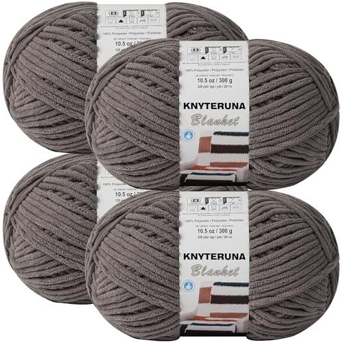 Knyteruna #6 Super Bulky Blanket Yarn for Crocheting - 4 Skeins(Each 10.5oz/300g, 220yds/201m), Chunky Chenille Thick Plush Big Soft Yarn for Crocheting Knitting Blankets, Sand