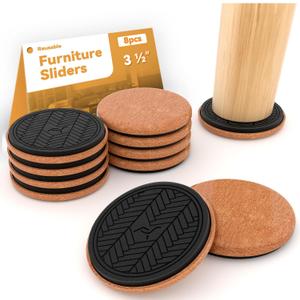 Furniture Sliders for Hardwood Floors Felt Large 8 PCS Diameter 3-1/2 Inch Round Reusable Furniture Slider with Extra Thick Design - Heavy-Duty Furniture Movers - Felt Sliders Effortless Moving