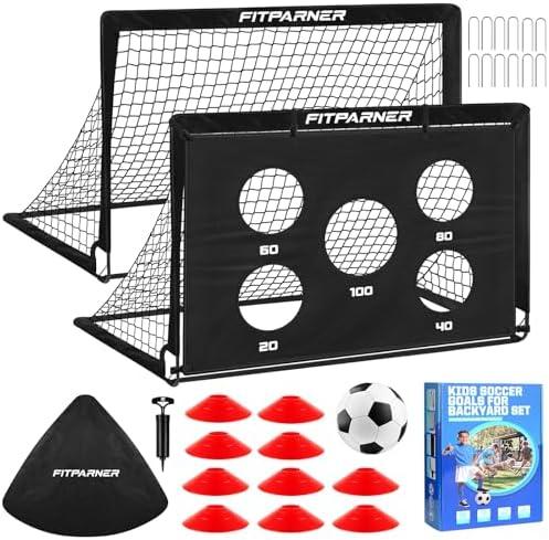 FITPARNER Kids Soccer Goal for Backyard Set,2 Pack of 4x3 ft Portable Pop Up Soccer Nets,Complete Youth Training Equipment with Target,Ball & Cones for Kids 3-14 Goal Practice,Outdoor Sports Game
