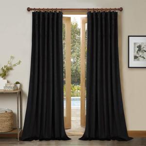 StangH Black Blackout Velvet Curtains 90 inches Long, Back Tab Heavy Thick Thermal Insulated Window Drapes Elegant Home Decor for Theater/Bedroom/Dining Room, W52 x L90, 2 Panels