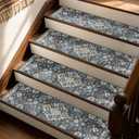 JSEI Stair Treads for Wooden Steps, 15 Pack 8" X 30" Non-Slip Machine Washable Carpet Stair Treads with TPE Backing, Indoor Stair Rug Runner for Kids Elders & Pets, Polyester, Dark Grey/White