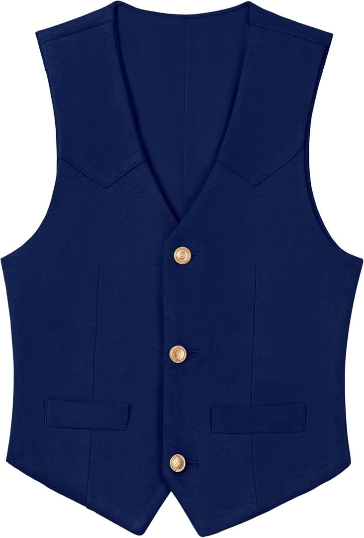 Boys Vest Leather Western Cowboy Dress Vests with Pockets Vintage Suede V Neck Formal Wedding Waistcoat (5)