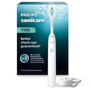 Philips Sonicare 1100 Series Electric Toothbrush  Sonic Toothbrush with Advanced Sonic Technology, EasyStart, Smartimer & Quadpacer, White, Model HX3641/02