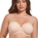 Lusait Strapless Bra Push Up Full Figure Underwired Convertible Multiway Beauty Back Bras for Women (Beige)