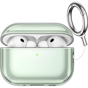 JETech Clear Case Cover for AirPods Pro 3 (2025) with Keychain, Highly Transparent Soft TPU, Shockproof Protective (Clear Green)