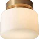 KCO Lighting Modern Brushed Gold Semi Flush Mount Drum Ceiling Light Fixture Mid Century Antique Brass Flush Mount Ceiling Light Milk Glass Hallway Light