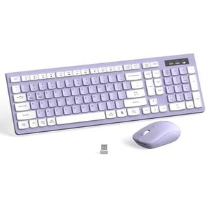Wireless Keyboard and Mouse Combo, Full-Sized Wireless Keyboard and Adjustable DPI Mouse, 2.4GHz USB Receiver, Silent Keyboard and Mouse for PC, Windows, MAC, Desktop, Laptop(Purple)