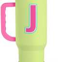 SANDJEST Monogrammed Tumbler with Handle 40oz, Letter J Tumblers Coffee Travel Cup with Straw, Personalized Monogram Initial Gifts for Women Girls, Customized Gifts for Christmas Birthday Mothers Day