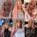 BrownBomb Straight Lace Front Wig Pre Plucked, Synthetic Lace Front Wig Pre Plucked, HD Glueless Wigs 13X5X1 Lace Wigs for Women 180 Density 26inch (26, Pink)