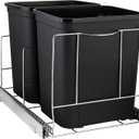Double Pull-Out Trash Can for Cabinet - Set of Two 9 Gal / 36 qt Supported Heavy-Duty Chrome, Smooth Slide with Trash Bag Storage - Requires 21.75" Cabinet Opening (Bin Not Included)