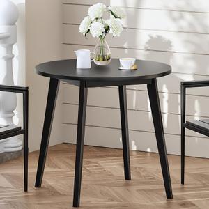 HOOBRO Bamboo Dining Table, Round Dining Table for 2, 27.5" Kitchen Table for Small Space, Writing Table, Easy to Assemble, for Dining Room, Living Room, Office, Kitchen, Apartment, Black BK71CZ01G1