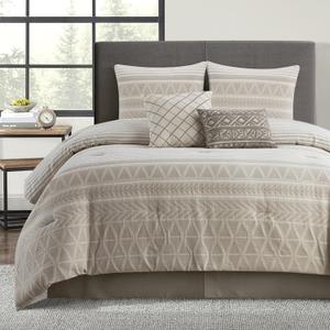LANCO MODERN LIFESTYLE Cotton Comforter Set King, Gorgeous Geometric Jacquard, Beige Soft Lightweight Bedding Set for All Seasons, Bedskirt, Pillow Shams and Decor Pillows