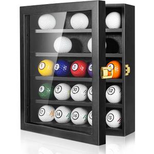tutata Golf Ball Display Case, Golf Ball Holder, 25 Balls Capacity, Wall Mount, Shadow Box for Golf Ball Collector