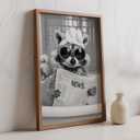 Funny Raccoon Bathroom Canvas Wall Art set of 3 Black and White Cute Poster Print Artwork Humor Adorable Animals Pictures Wall Decor for Washroom Restroom laundry 16x24in