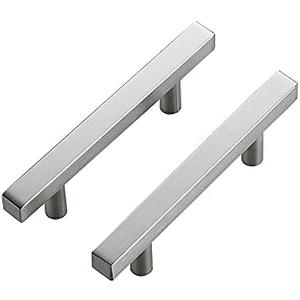 Ravinte 5 Pack 6 Inch Square Cabinet Pulls Brushed Nickel Stainless Steel Kitchen Drawer Pulls Cabinet Handles 6”Length,3.75” Hole Center