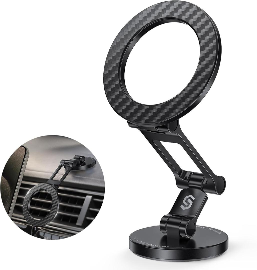 SYNCWIRE Fits MagSafe Car Mount, Magnetic Phone Holder for Car Dashboard, [Flexible Three-axis] 360 Rotation Magnetic Car Mount Strong Magnets Car Phone Holder for iPhone 17 16 15 14 Pro Max
