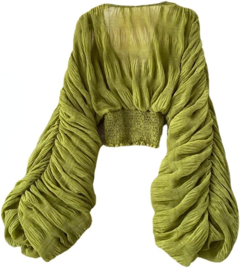 Bell Sleeve Tops for Women Dressy Tops for Evening Wear Lace Blouses for Women (One Size, Green)