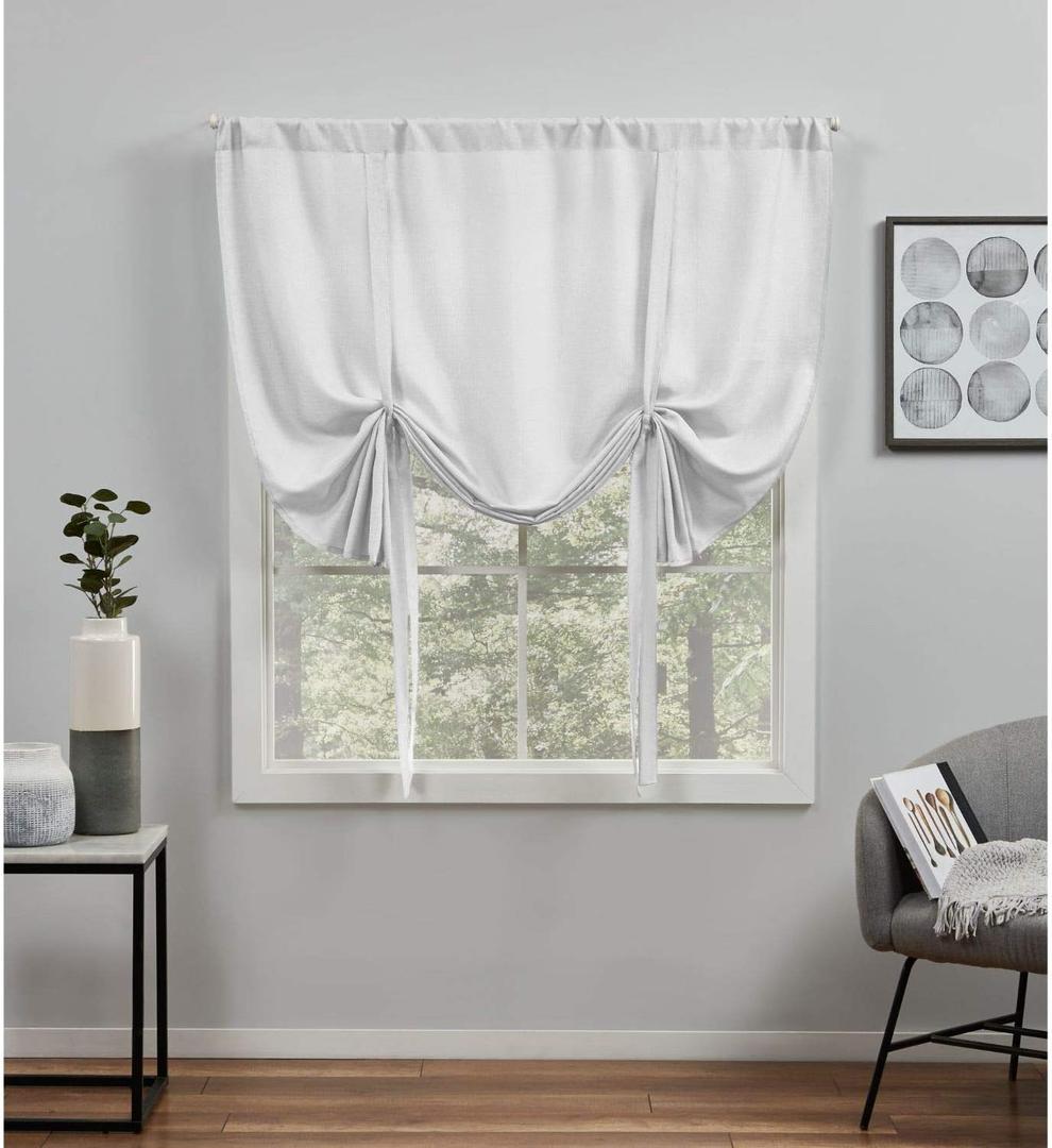 EXCLUSIVE HOME Loha Light Filtering Rod Pocket Tie Up Shade, 54"x63", Winter, Includes one (1) tie-up shade that measures 54"W x 63"L. It features four ties to tie it up for a ruching effect or leave it untied for added privacy.