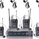 Wireless Microphones System with UHF Headset/Lavalier Lapel Mics, Bodypack Transmitter, 4 x 50 Channels, 164ft Range for Church Conference Performance Singing Karaoke PA Speaker Mixer