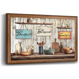 Sechars Farmhouse Kitchen Wall Art Thankful Blessed Grateful Signs Painting Pictures Rustic Country Dining Room Decor 16"X24"