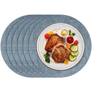 Enaskv Round Placemats Set of 6, Faux Leather Heat Resistant Place Mats Reversible Waterproof Oil-Proof Non-Slip Wipeable Mat for Kitchen Dining Table Indoor Outdoor, Sky Blue