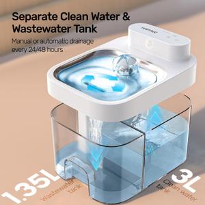 HAPAW 2026 Latest Cat Water Fountain, No Filter Cotton, App Monitoring Wastewater Separation Wireless Pet Fountain, 5000mAh Battery & Plug-in, 3L/ 101oz Water Dispenser for Cats Indoor, 2.4G Wi-Fi
