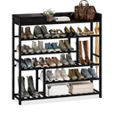 Bamworld Shoe Rack for Front Door Entrance Bamboo Shoe Organizer with Storage Box Free Standing Shoe Cabinet Shoe Storage Shelf for Entryway, Closet and Doorway (Black)