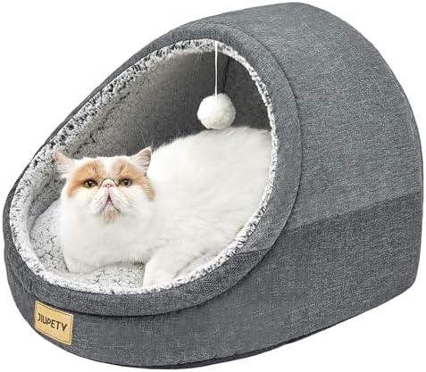 Jiupety Cute Cat Beds for Indoor Cats, Cat Cave Bed for Kittens, Burrowing Puppy Bed with Anti-Slip Bottom, Washable Removable Cushion, L(19"x17"x16"), Dark Gray
