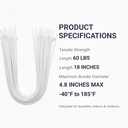 NXVX 18 Inch Heavy Duty Nylon Zip Ties 100PCS White Cable Ties for Home, Garden, Industrial & Automotive Use