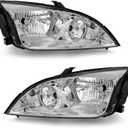 Headlight Assembly for 2005 2006 2007 Ford Focus Clear Lens Chrome Housing with Clear Reflector Headlamp Replacement Left and Right Pair