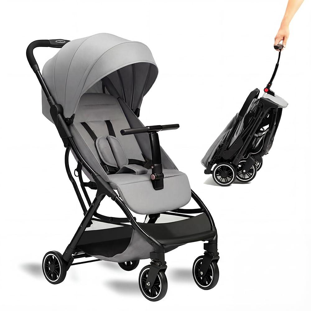 Baby Stroller, 2 in 1 Lightweight UmbrellaTravel Stroller with Automatic Fold, Compact with Basket for Airplane Walking(Gray), 16.5 x 8.7 x 22 inches