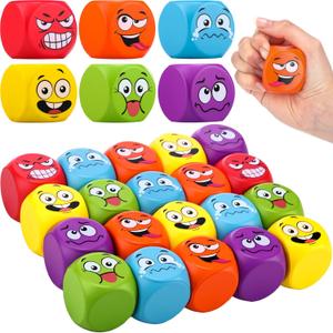 Blulu 24 Pcs Stress Balls Fidget Toys for Kids Foam Cubes Squeeze Stress Ball with Emotion Square Dice Shaped Foam Fidget Relief Toys for Kids Adults Autism Classroom School Supplies Learning Prize