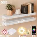 BAMEOS Floating Shelves with RGB LED for Wall, Sturdy Shelves with Light, Wall Mounted Display Shelves, Set of 2, Hanging Shelf for Bathroom, Bedroom, Kitchen, Living Room Storage, White, 24 x 6