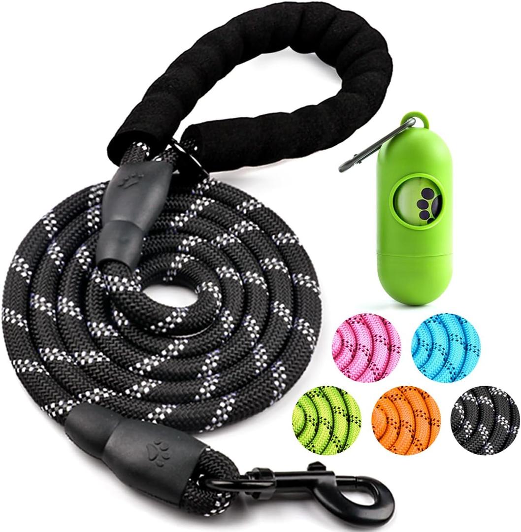 COOYOO Dog Leash 6 FT Heavy Duty - Comfortable Padded Handle - 1/2 inch Reflective Dog Leash for Medium Large Dogs with Poo Bag Dispenser