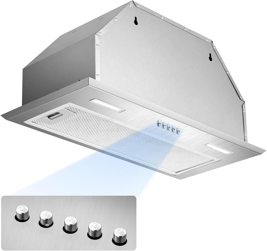 Insert Range Hood 24Inch, Built-in Kitchen Hood with 353 CFM, 3-Speed Vent Hood with Push Button Control LED Lights, Metal Filter, Suitable for Home kitchen, Compact Kitchen, Apartments