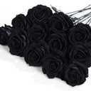 12 Pcs Black Roses Artificial Flowers with Long Stem, Faux Silk Rose Bouquet Realistic Lifelike Fake Floral Bundles for Halloween Valentine's Day Wedding Party Table Centerpiece Decor, Large
