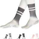 SET OF 2, YOZHAKOU Pilates Yoga Socks with Grips for Women，Colorful Non Slip Crew Athletic Socks for Pilates,Ballet,Hospital,Gym.