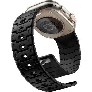 Bandletic Magnetic Watchband Compatible with Apple Watch Ultra Band - Rugged Silicone Sport Replacement Strap for iWatch, Size: 44mm/45mm/46mm/49mm/42mm(Series 3/2/1), Black
