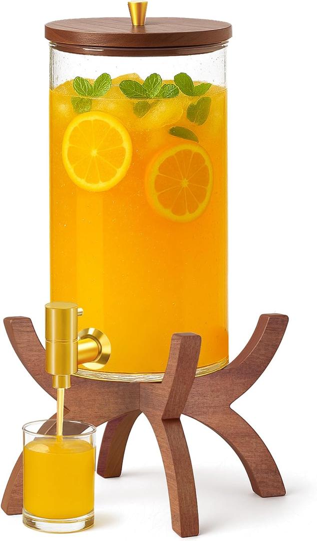 Glass Drink Dispenser,1.5 Gallon Beverage Dispenser with Stand,Lemonade Dispenser with Stainless Steel Faucet,Drink Dispensers for Parties, Bars and Home (Cross Stand)
