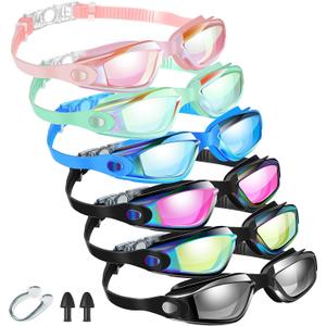 Flutesan 6 Pack Swimming Goggles Adult Kids Anti Fog Pool Goggles with Ear Plugs Nose Clip No Leaking Full Protection