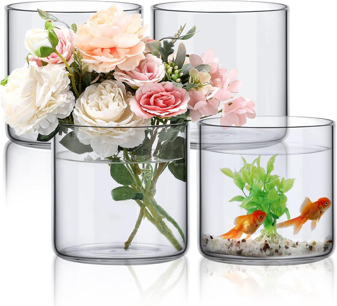 4 Pcs Glass Cylinder Vase Bulk Tall Floating Holders Centerpieces Vases Clear Flower Vase for Table Centerpieces Home Wedding Party Event Office Decorations (6 x 6 Inch)