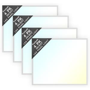 4 Pack 2x2 LED Flat Panel Light Drop Ceiling Office Fixture 5 CCT 3000K-6500K Adjustable & 5 Wattage 15W-20W-30W-40W-50W Selectable, 0-10V Dimmable，led Drop Ceiling Flat Panel troffer Light