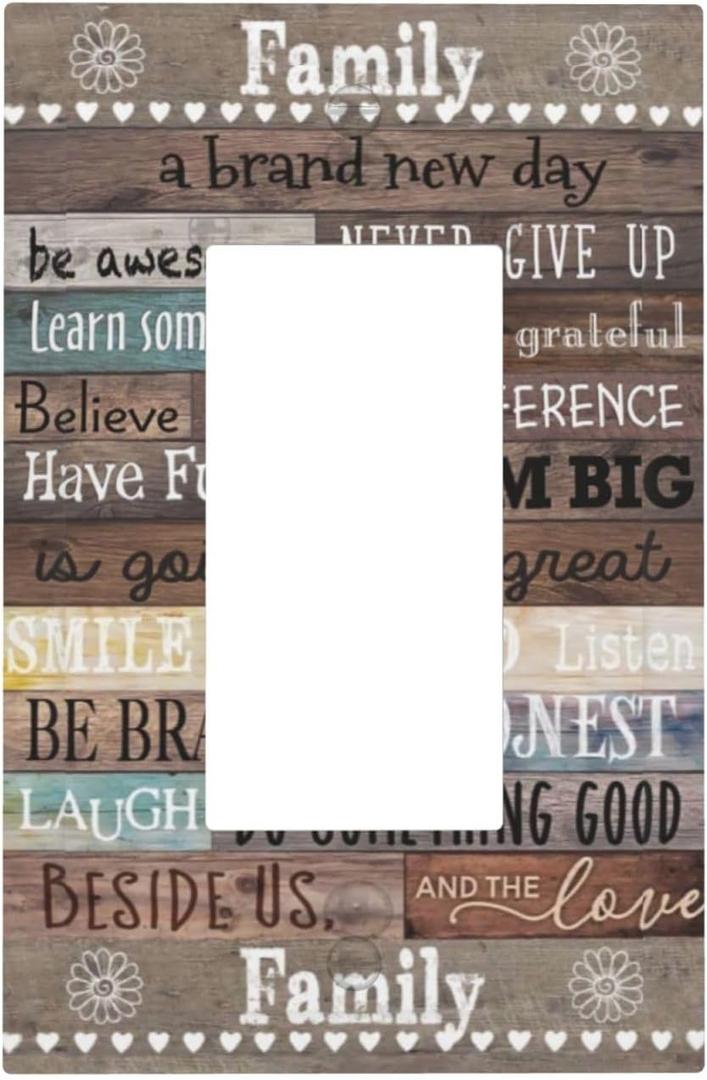 3 x 1 Gang Single GFCI/Decorator Rocker Outlet Light Switch Wall Plate Cover Rustic Vintage Country Family Home Inspirational Quotes Rule Cabin Barn Wood Decorative One Device Electrical Faceplate Dimmer