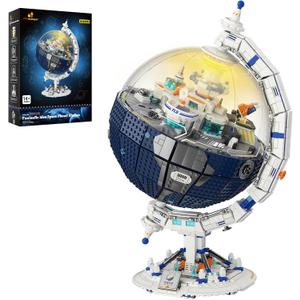 JMBricklayer Globe Space Station Building Set for Adults,360 Rotatable Globe Display Model with LED Light 70006,Space Planet Immigration Station Model Kits,Ideal Gift for Teens and Kids 8+(2803PCS