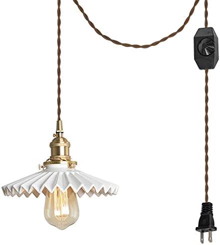 STGLIGHTING Swag Pendant Light with 15ft Plug-in UL Dimmable Cord Retro Ceramic Marble Shade Light Fixtures Nordic Decoratefor Hanging Ceiling Light for Dining Room Bulbs Not Included