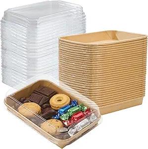 30 Pack 15oz Charcuterie Boxes with Clear Lids, To Go Paper Small Charcuterie Box with Lid, 7.5 x 5.2 x1.8in Disposable Bakery Take Out Containers for Desserts, Cookie, Charcuterie, Snack and Fruit